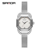 Sanda Women’s Octagonal Quartz Watch – Mesh Steel Band, Waterproof Casual Watch