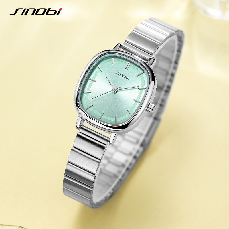 Sinobi Women's Stainless Steel Quartz Watch – Fashion Rectangular Dial, Waterproof