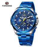 FORSINING Men's Mechanical Watch – Luminous Chronograph, Steel Strap, Auto Calendar