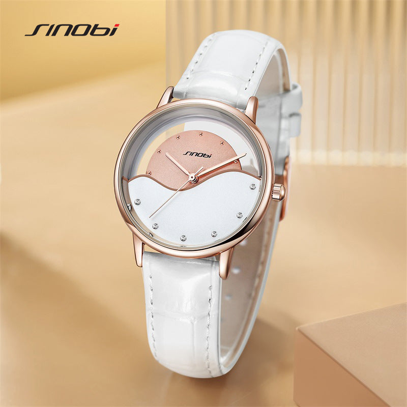 Sinobi Women's Leather Quartz Watch – Waterproof Luxury Timepiece with Steel Case