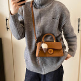 Retro PU Handbag for Women – Mid-Size Lock Messenger Bag with Keychain