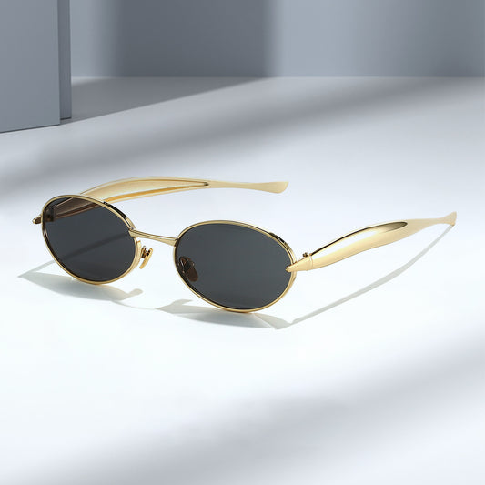 European and American New Oval Small Frame European and American Sunglasses for Men and Women, High-End Fashion Personalized Metal Trendy Sunglasses