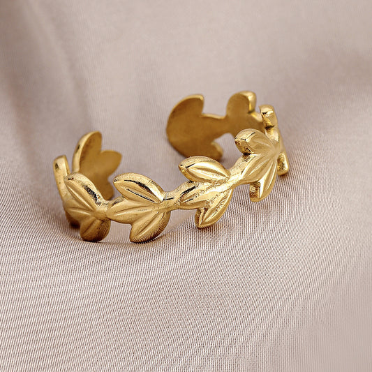 Gold Petal Stainless Steel Ring for Women – Adjustable Non-Fading Fashion Jewelry
