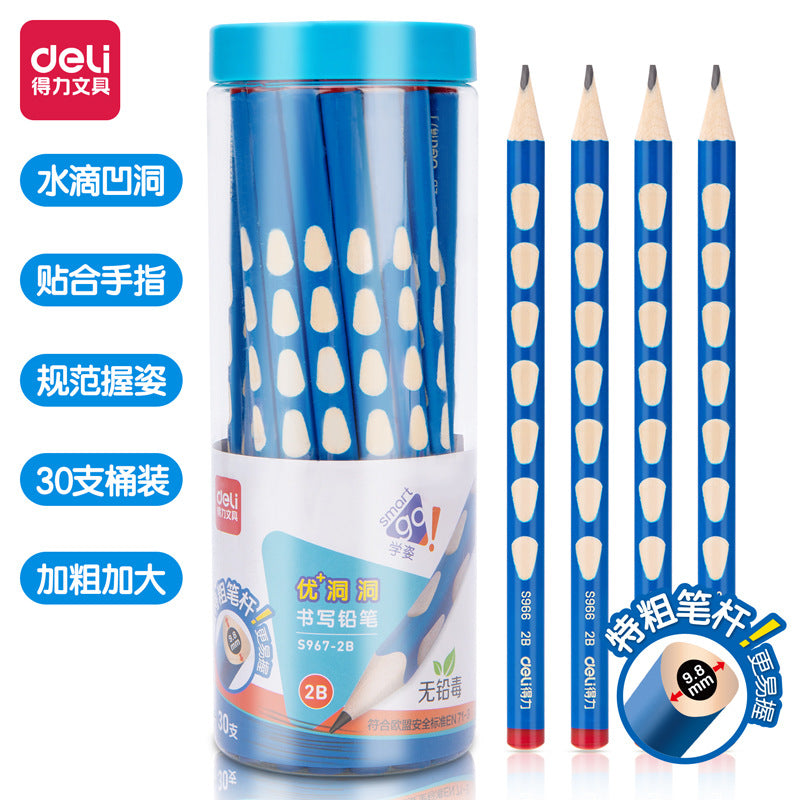Deli elementary school student non-toxic hole pencil first grade kindergarten hb thick rod 2b hole pen triangle Rod wholesale