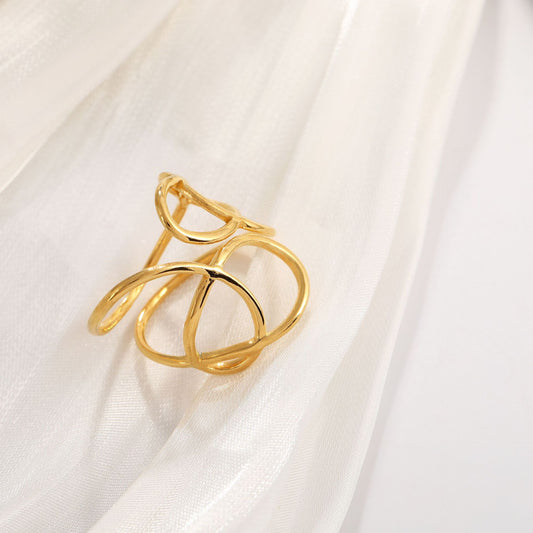 Gold Geometric Curve Mesh Ring for Women – Multi-Layer Titanium Steel Retro Jewelry