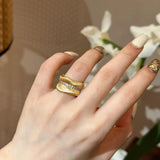 Medieval Leaf Zircon Ring – Gold Brushed Copper Statement Ring for Women