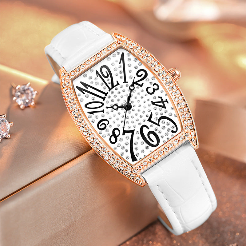 Sinobi Retro Barrel Dial Women's Quartz Watch – Diamond Accent, Waterproof, PU Strap