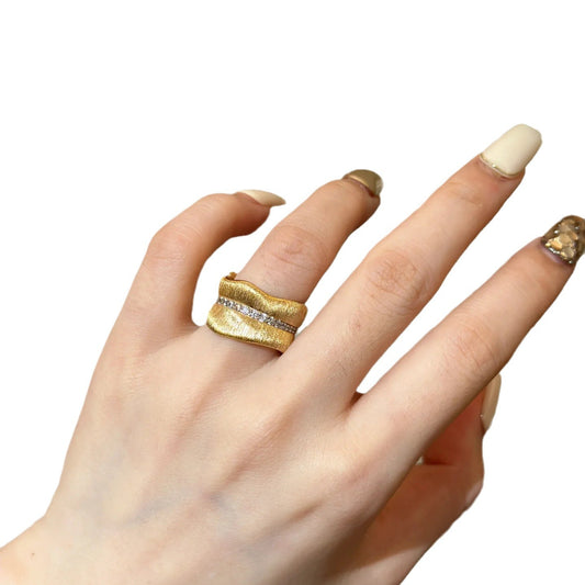 Medieval Leaf Zircon Ring – Gold Brushed Copper Statement Ring for Women