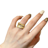 Medieval Leaf Zircon Ring – Gold Brushed Copper Statement Ring for Women