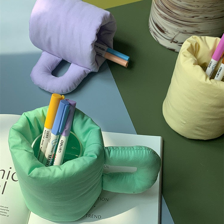 Colorful Pen Holder, Cotton-Filled Storage Cup, Dopamine Pen Bag, Fat Cup Ornament, Multifunctional Pen Holder, Satchel Fabric Water Cup