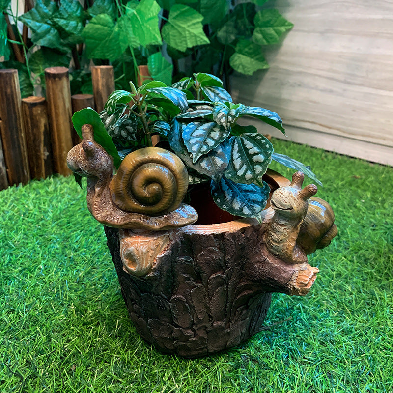 Snail Flower Pot Garden Sculpture Ornament