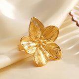 Gold Floral Statement Ring for Women – Adjustable Stainless Steel Blossom Design