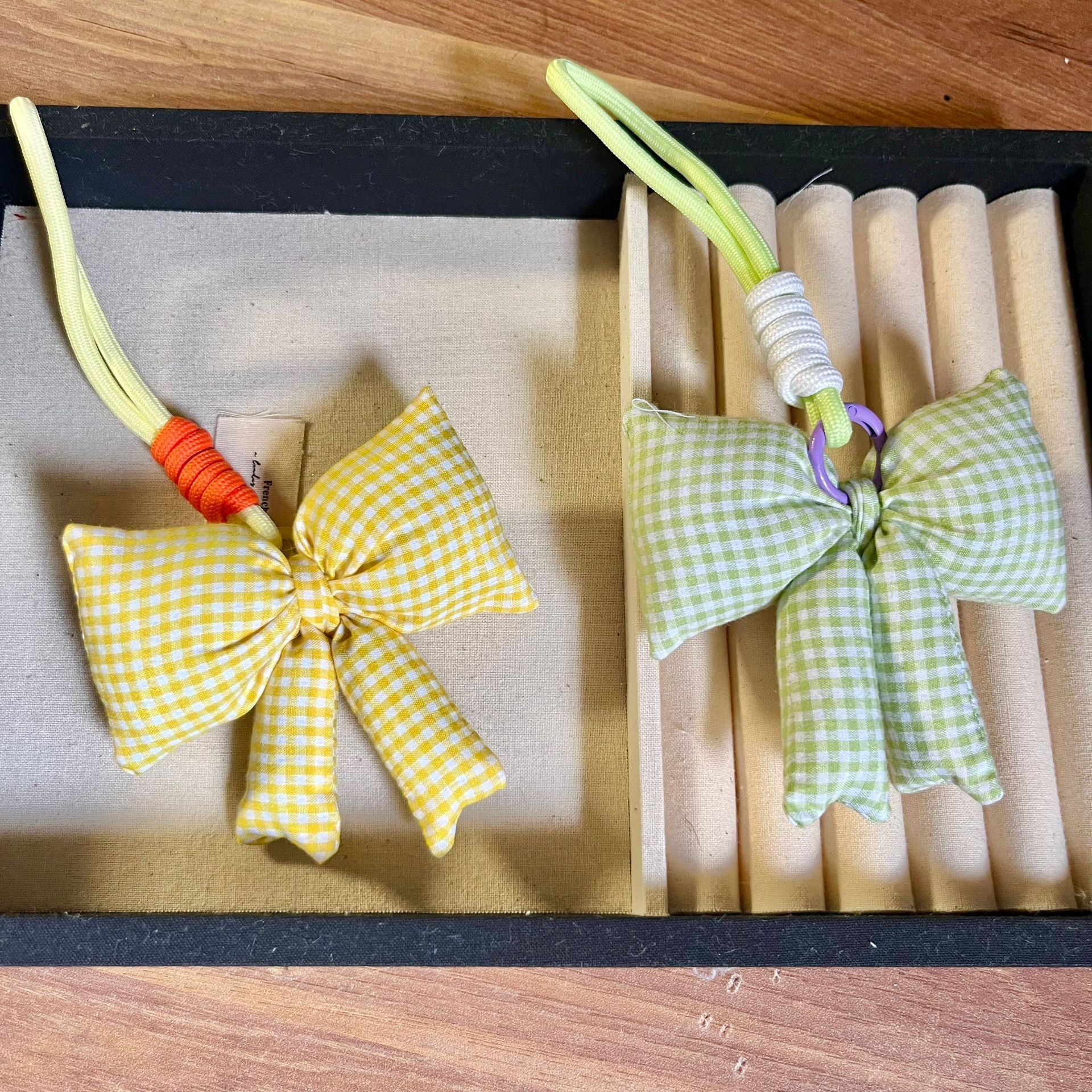 Korean Ins Style Simple Blue and Pink Plaid Bow Accessories Keychain Cute and Sweet High-End Bag Pendant