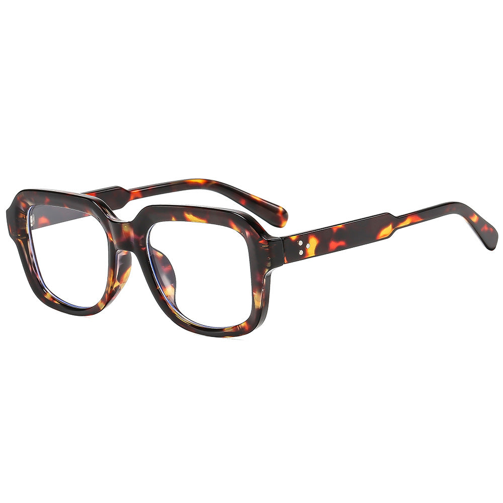 欧美时尚新款方形米钉简约素颜平光镜防蓝光个性眼镜架休闲眼镜框