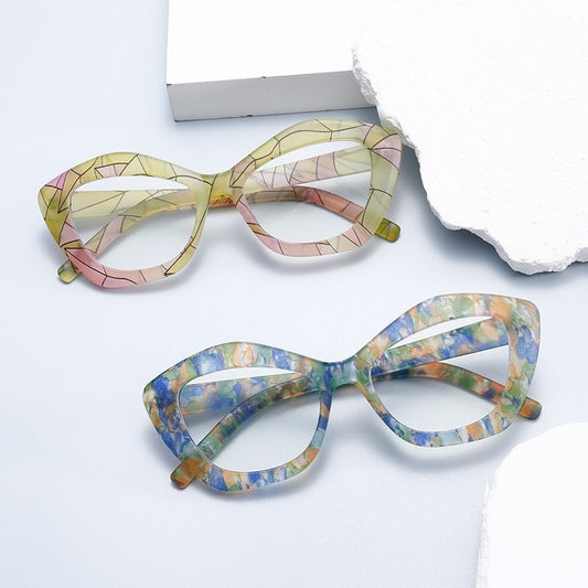 2025 Cross-Border New Asymmetrical Marble Pattern Anti-Blue Light Flat Mirror European and American Fashion Plain Glasses Frame