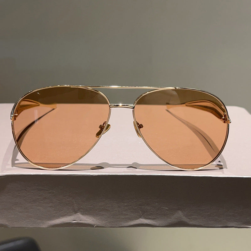 2025新款时尚金属双梁蛤蟆墨镜潮流素颜街拍百搭太阳眼镜男女同款