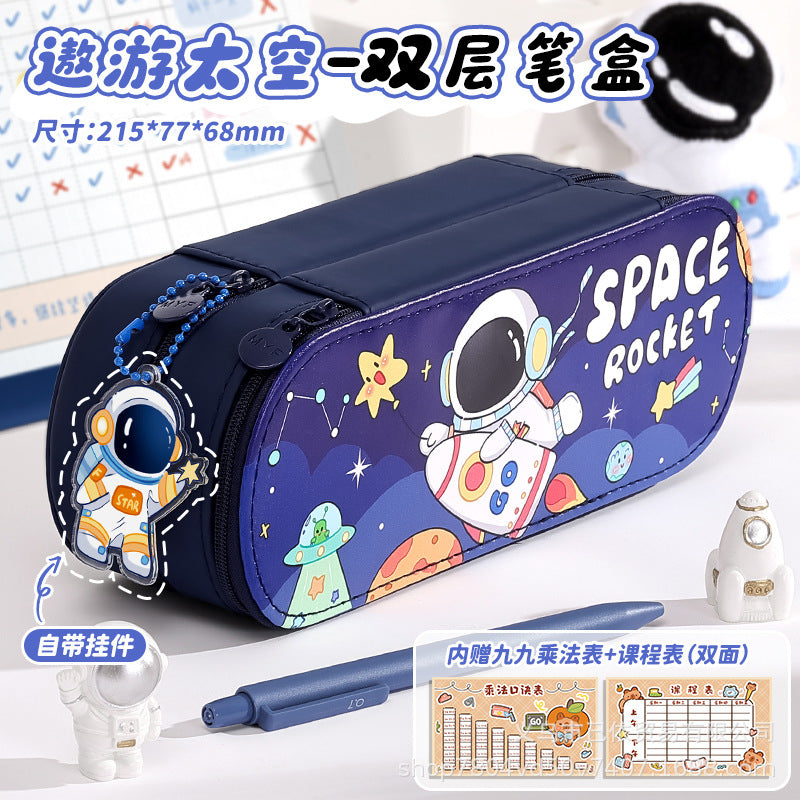 Pu Double-Layer Large-Capacity Pencil Case with Cartoon Capybara Theme, Pencil Box for Primary and Secondary School Students, Stationery Storage Bag with Compartments