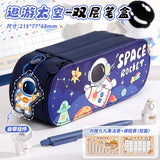 Pu Double-Layer Large-Capacity Pencil Case with Cartoon Capybara Theme, Pencil Box for Primary and Secondary School Students, Stationery Storage Bag with Compartments