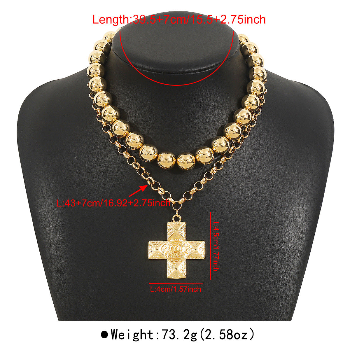 Retro Layered Cross Pendant Necklace – Exaggerated Metal Chain Jewelry for Women