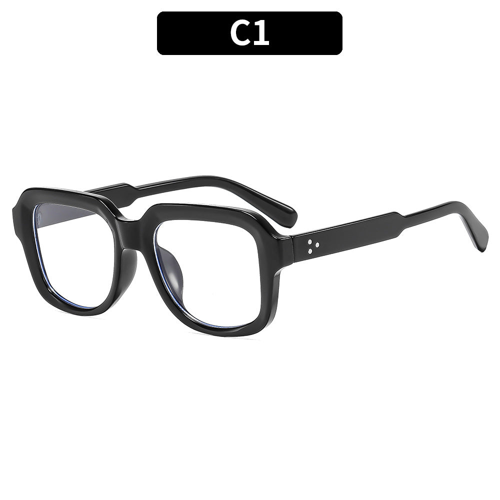 欧美时尚新款方形米钉简约素颜平光镜防蓝光个性眼镜架休闲眼镜框