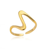 Gold Geometric Wavy Open Ring for Women – Adjustable Stainless Steel Fashion Jewelry