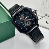 Men's Square Dial Quartz Watch – Waterproof Stainless Steel Band, Large