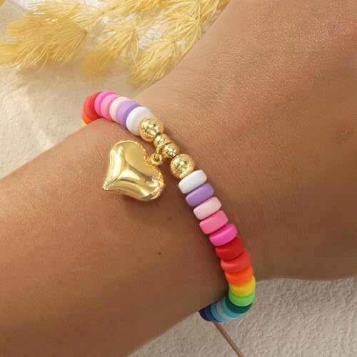European and American New Niche Design Rainbow Soft Pottery Beaded Woven Bracelet Women's Oil Dropping Love Bracelet