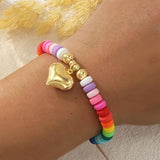 European and American New Niche Design Rainbow Soft Pottery Beaded Woven Bracelet Women's Oil Dropping Love Bracelet