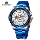FORSINING Men's Mechanical Watch – Luminous Chronograph, Steel Strap, Auto Calendar