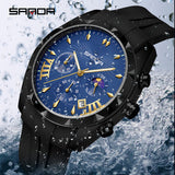 SANDA Men's Silicone Sports Watch – Waterproof Quartz with Calendar & Three-Eye Design