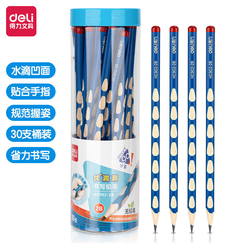Deli elementary school student non-toxic hole pencil first grade kindergarten hb thick rod 2b hole pen triangle Rod wholesale
