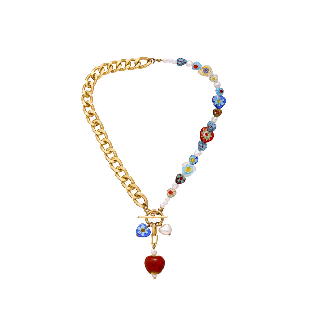 European and American Cross-border Bohemian Glaze Love Necklace Ethnic Style Elegant Pearl Collarbone Necklace Jewelry for Women
