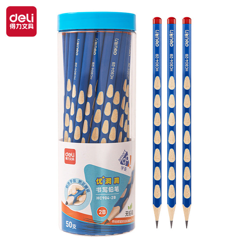 Deli elementary school student non-toxic hole pencil first grade kindergarten hb thick rod 2b hole pen triangle Rod wholesale