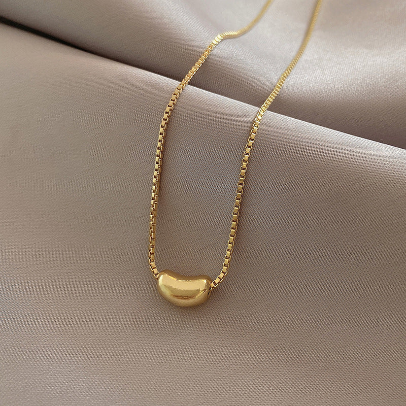 Bean Pearl Pendant Box Chain Necklace for Women – Korean Style Titanium Steel Jewelry
