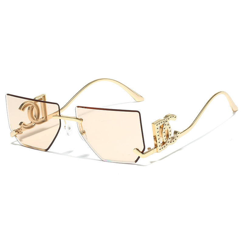 Trendy Frameless Sunglasses for Women – Stylish Geometric Temples & UV Protection