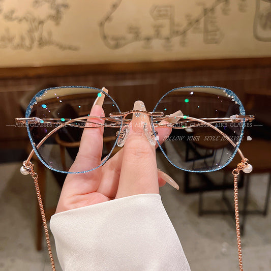 Retro Polygonal Blue Light Glasses – Double Chain Metal Frame
