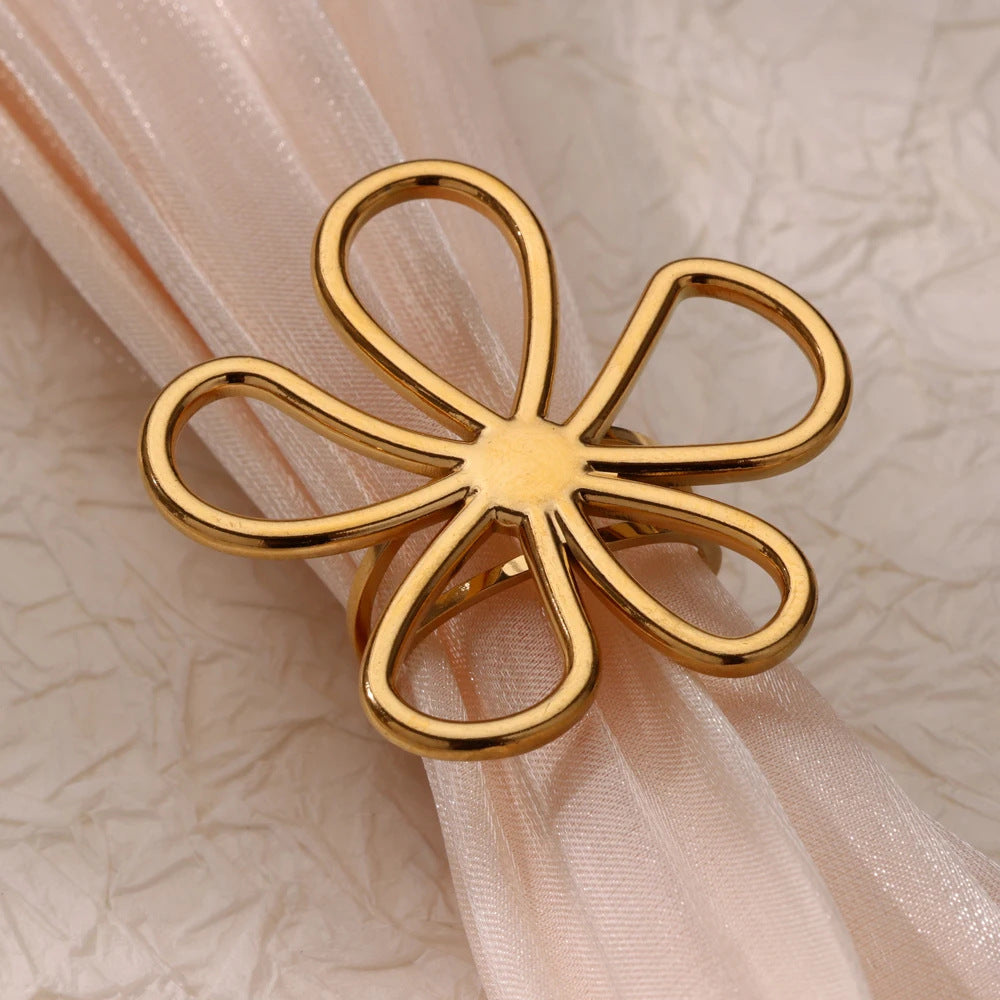 Gold Floral Adjustable Ring for Women – Stainless Steel Fashion Jewelry