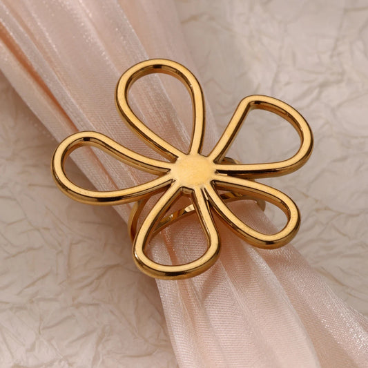 Gold Floral Adjustable Ring for Women – Stainless Steel Fashion Jewelry