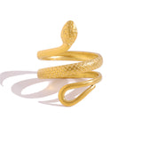 Gold Snake Zircon Ring for Women – French Titanium Steel Open Adjustable Jewelry