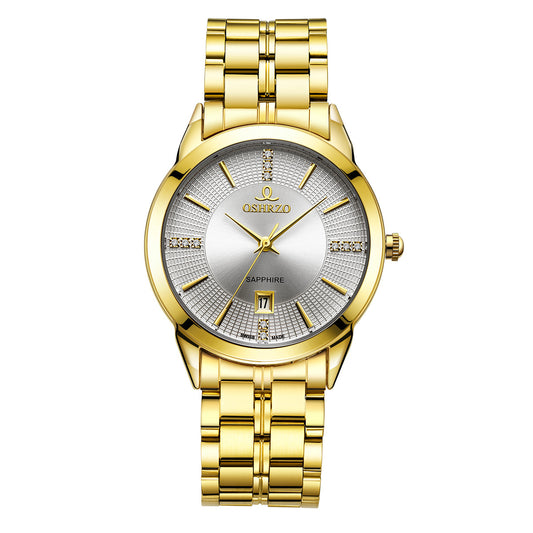 Oshrzo Men's Gold Quartz Watch – 39mm Round Dial, Stainless Steel Strap