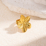 Gold Floral Statement Ring for Women – Adjustable Stainless Steel Blossom Design