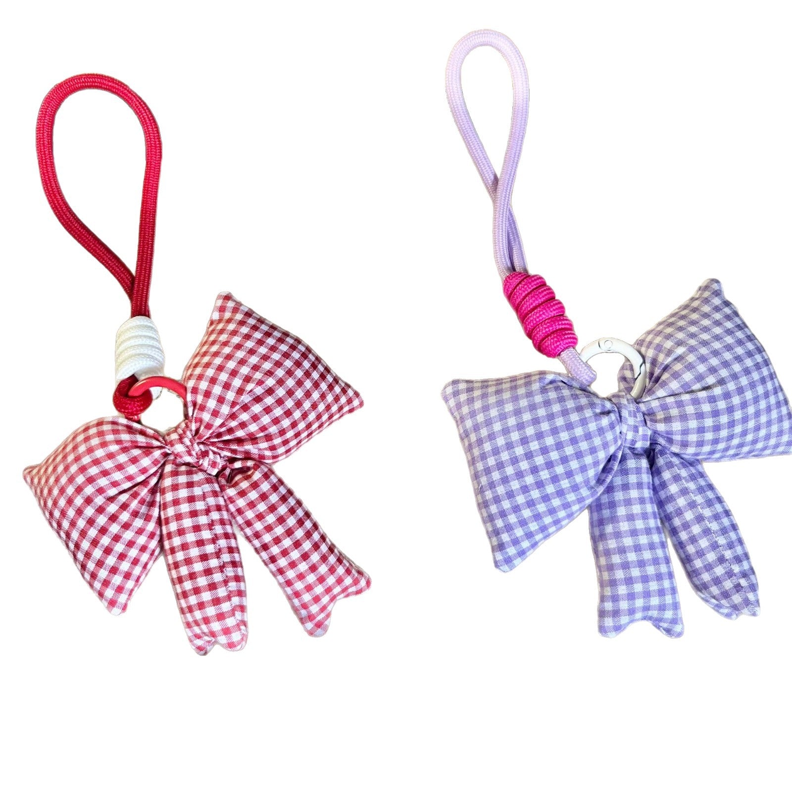 Korean Ins Style Simple Blue and Pink Plaid Bow Accessories Keychain Cute and Sweet High-End Bag Pendant