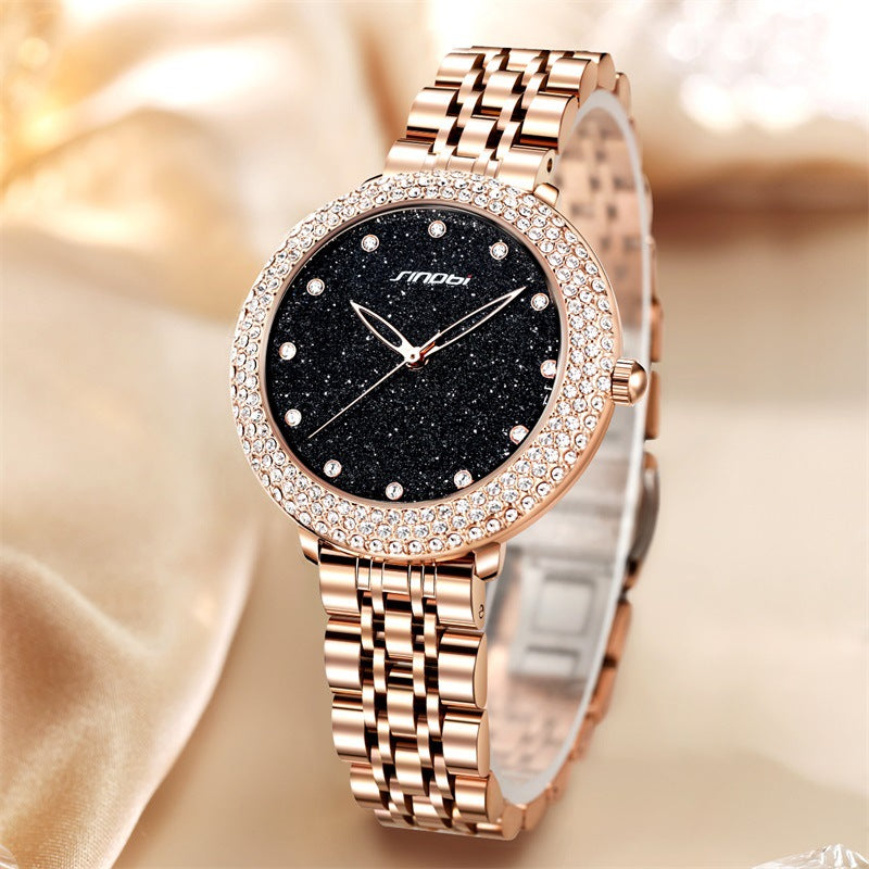 Sinobi Women's Diamond Quartz Watch – Star Dial, Stainless Steel Strap