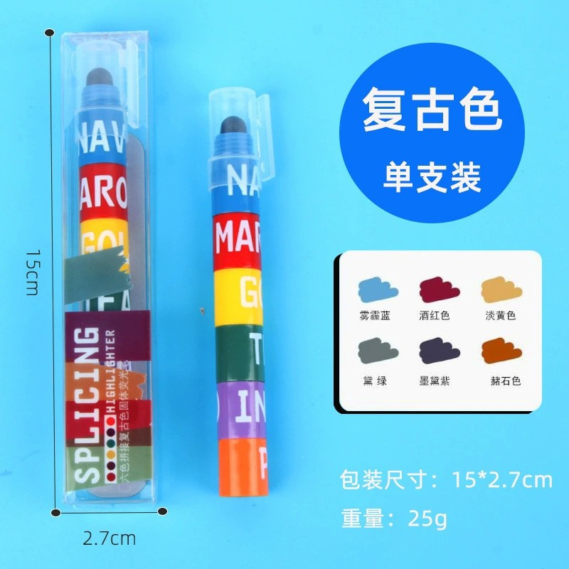 Timeout Solid Highlighter Cute Creative Multi-Color Pen Retro Graffiti Pen 12-Color Splicing Key Line Marking Pen