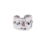 Adjustable Titanium Steel Statement Ring for Women – C-Shaped Colored Zircon Design