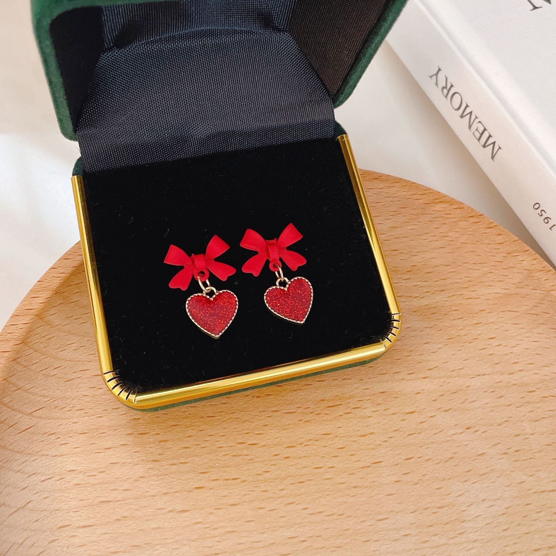 S925 silver needle red bow stud earrings 2024 new trendy lovely earrings ins style South Korea design earrings