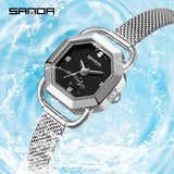 Sanda Women’s Octagonal Quartz Watch – Mesh Steel Band, Waterproof Casual Watch