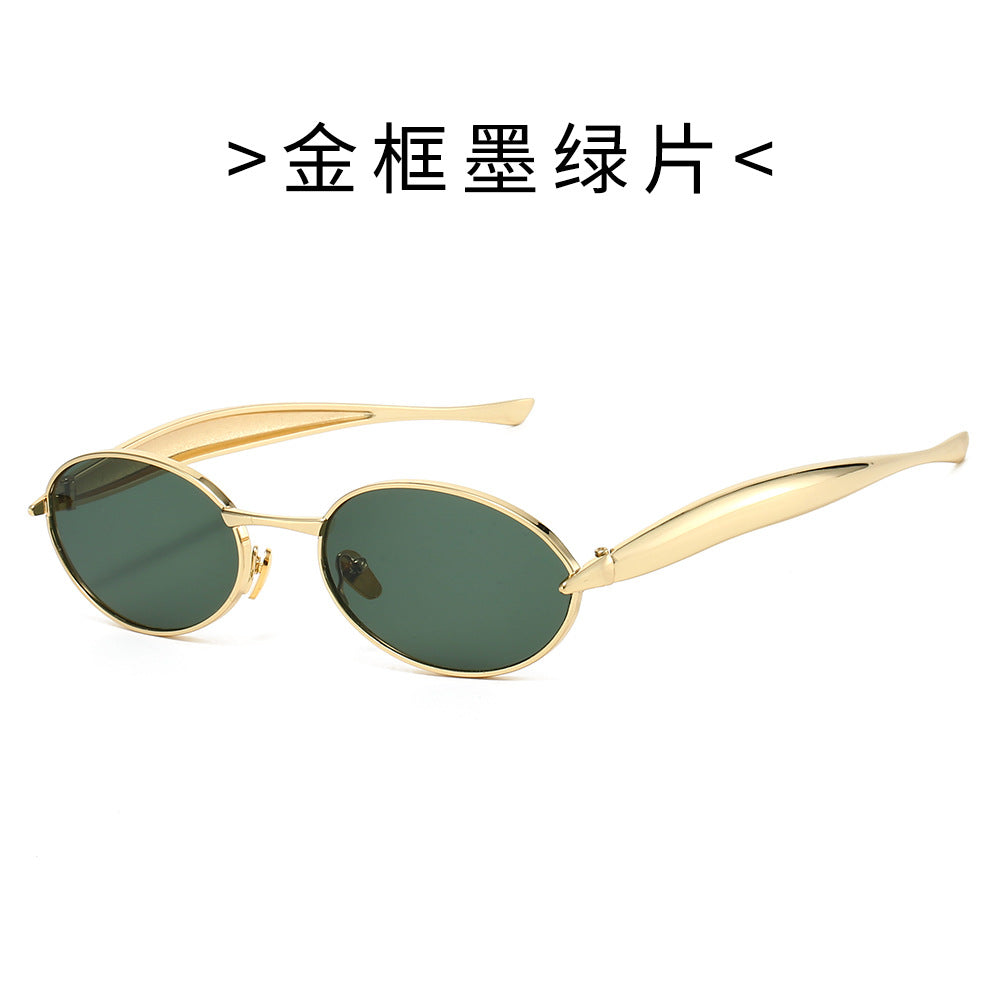 European and American New Oval Small Frame European and American Sunglasses for Men and Women, High-End Fashion Personalized Metal Trendy Sunglasses