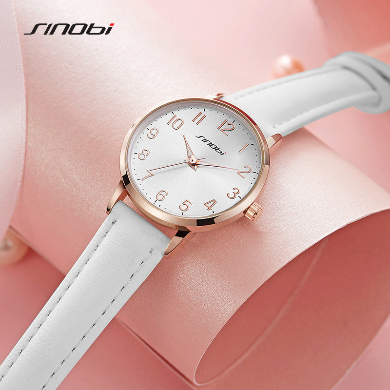 Sinobi Women's Leather Strap Quartz Watch – Fashion Timepiece with Minimalist Design