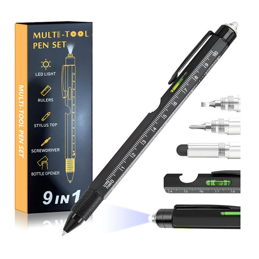 9 in 1 Multifunctional Bottle Opener Holder Outdoor Tool Pen Led Light Screwdriver Touch Screen Ballpoint Pen Gift Boxed